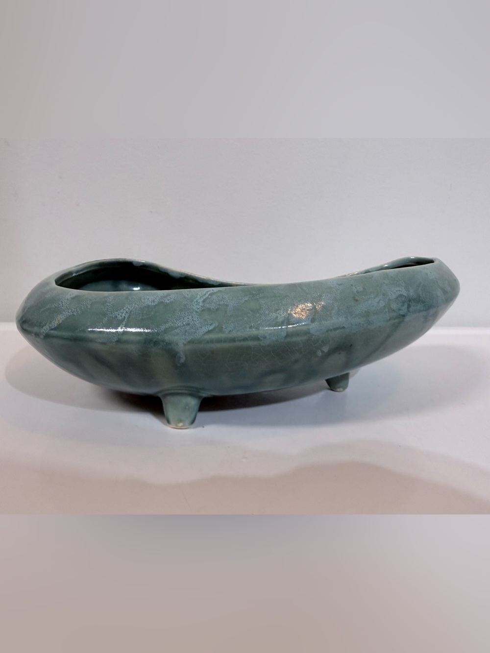 Brush pottery mid century Green Glazed Ceramic Footed Planter